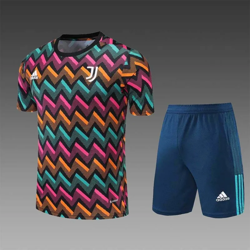 22-23 Juventus Training Suit Short Sleeve Kit Colorful Plaid