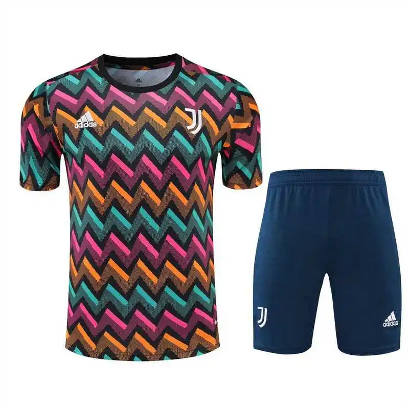 22-23 Juventus Training Suit Short Sleeve Kit Colorful Plaid