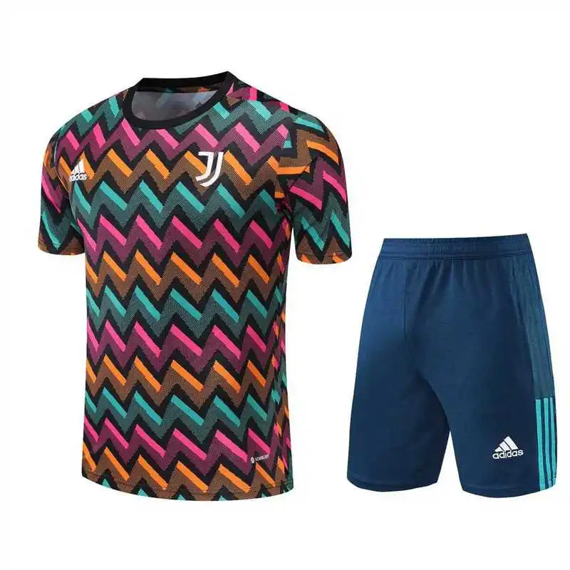 22-23 Juventus Training Suit Short Sleeve Kit Colorful Plaid