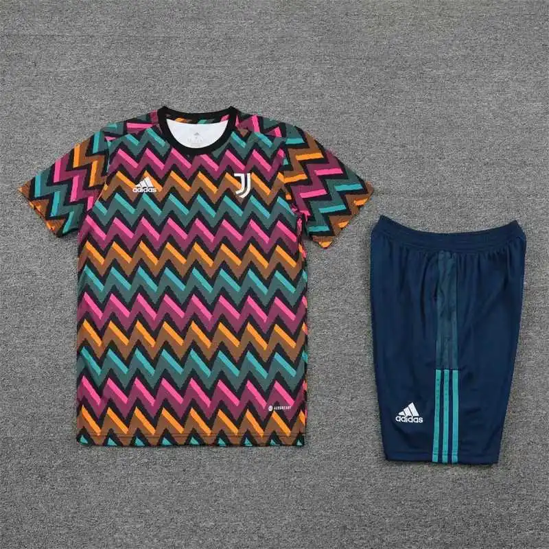 22-23 Juventus Training Suit Short Sleeve Kit Colorful Plaid