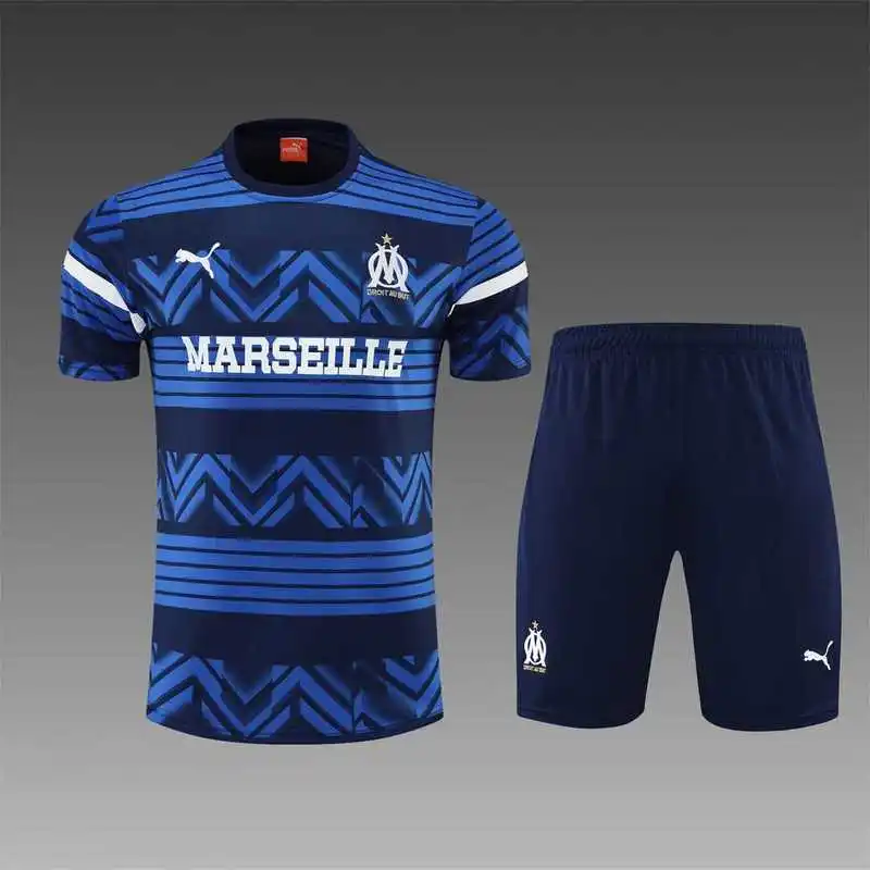 22-23 Marseille jersey training suit short sleeve kit blue