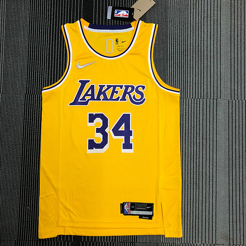 75th anniversary NBA Los Angeles Lakers jersey  Yellow #34 O\’Neal NBA