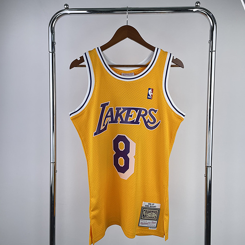 MN Heat pressed retro jersey SW NBA Los Angeles Lakers jersey  1997 Season round neck Yellow #8 Kobe Bryant Los Angeles Lakers