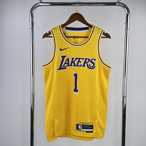 NBA Los Angeles Lakers jersey  round neck Yellow #1 Russell Los Angeles Lakers