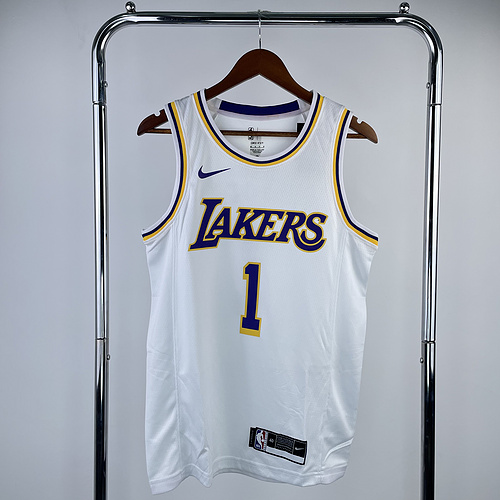 NBA Los Angeles Lakers jersey  round neck White #1 Russell Los Angeles Lakers