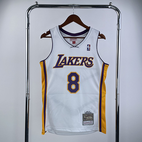 MN Heat pressed retro jersey SW NBA Los Angeles Lakers jersey  2003 2004 Season V-neck White #8 Kobe Bryant Los Angeles Lakers
