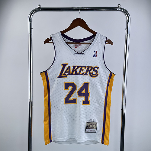 MN Heat pressed retro jersey SW NBA Los Angeles Lakers jersey  2009 2010 Season V-neck White #24 Kobe Bryant Los Angeles Lakers