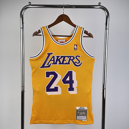 MN Heat pressed retro jersey SW NBA Los Angeles Lakers jersey  2007 2008 Season round neck Yellow #24 Kobe Bryant Los Angeles Lakers