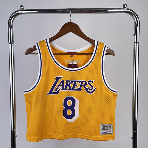 MN Women\’s navel-baring retro jersey ：NBA Los Angeles Lakers jersey  Yellow #8 Kobe Bryant Los Angeles Lakers