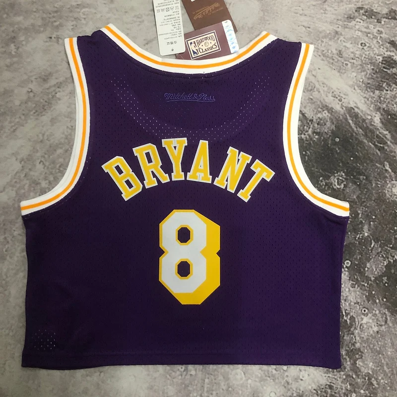 Mitchell Ness Women navel-baring retro Los Angeles Lakers jersey  Purple #8 Kobe Bryant