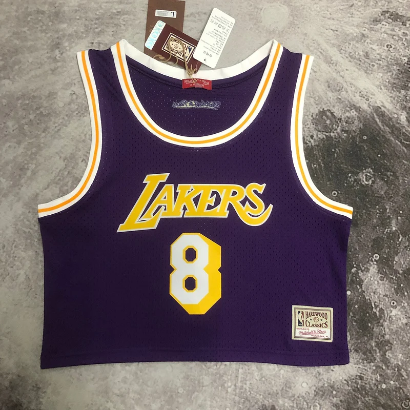 Mitchell Ness Women navel-baring retro Los Angeles Lakers jersey  Purple #8 Kobe Bryant