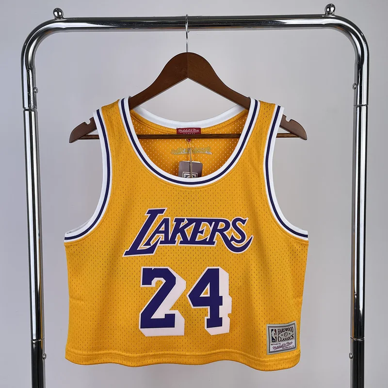 Mitchell Ness Women navel-baring retro Los Angeles Lakers jersey  Yellow #24 Kobe Bryant