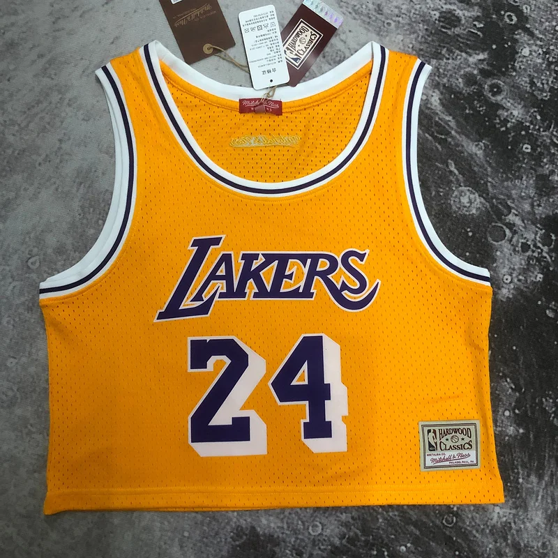 Mitchell Ness Women navel-baring retro Los Angeles Lakers jersey  Yellow #24 Kobe Bryant