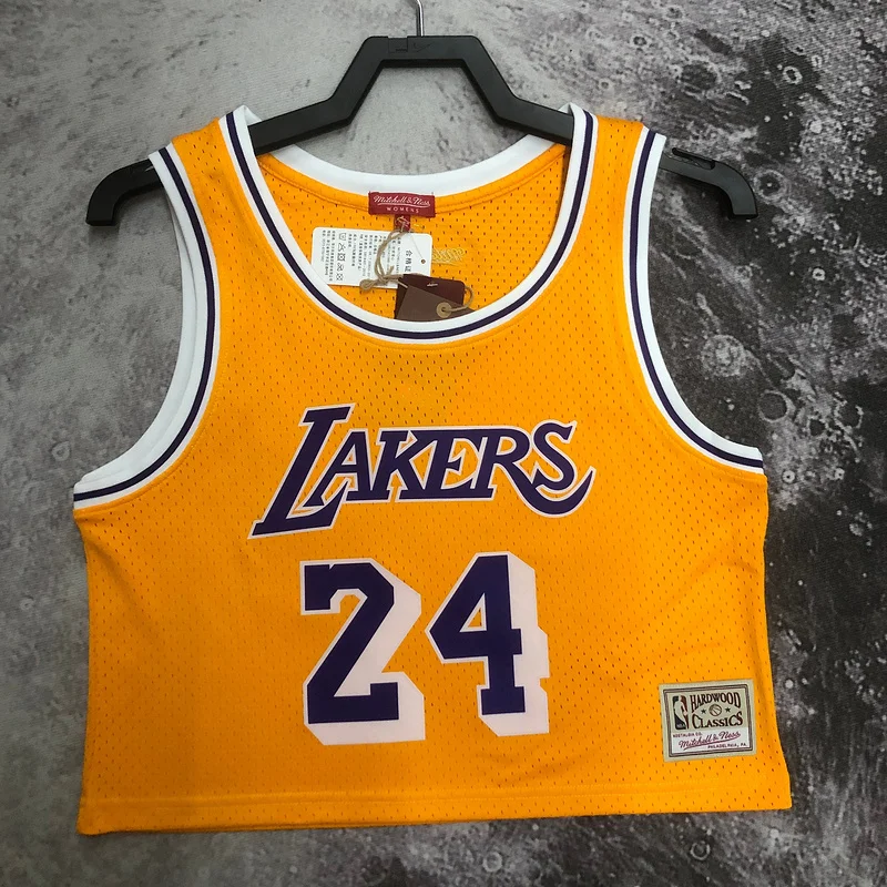 Mitchell Ness Women navel-baring retro Los Angeles Lakers jersey  Yellow #24 Kobe Bryant