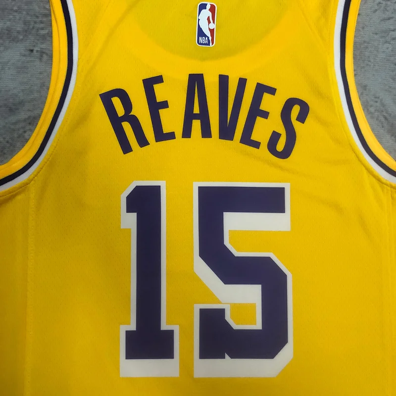 2023 Season NBA Los Angeles Lakers jersey  round neck Yellow #15 Reaves