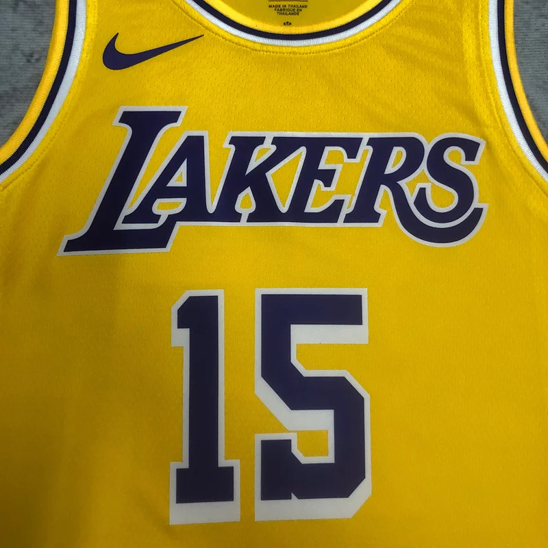 2023 Season NBA Los Angeles Lakers jersey  round neck Yellow #15 Reaves