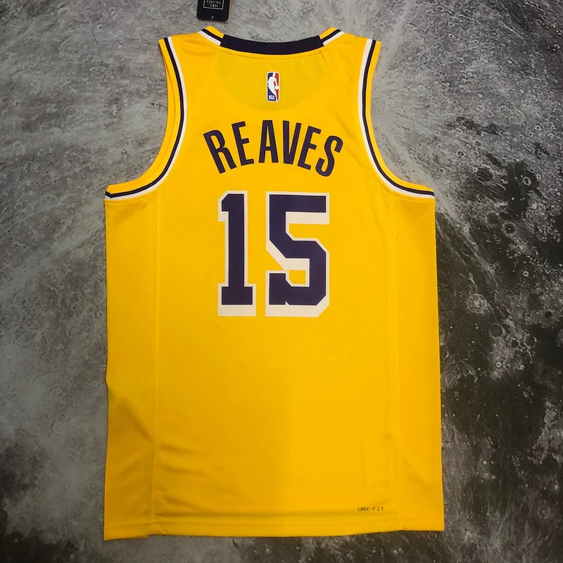 2023 Season NBA Los Angeles Lakers jersey  round neck Yellow #15 Reaves