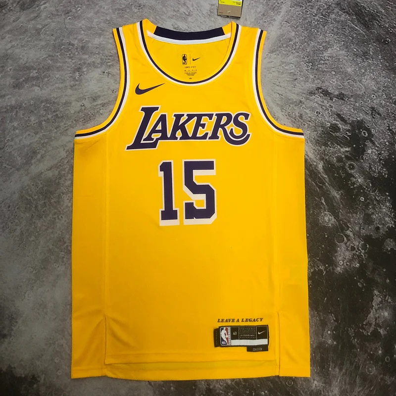 2023 Season NBA Los Angeles Lakers jersey  round neck Yellow #15 Reaves