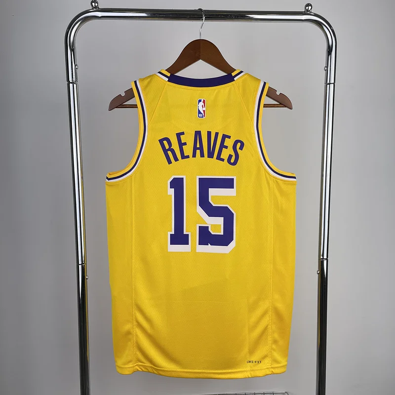 2023 Season NBA Los Angeles Lakers jersey  round neck Yellow #15 Reaves