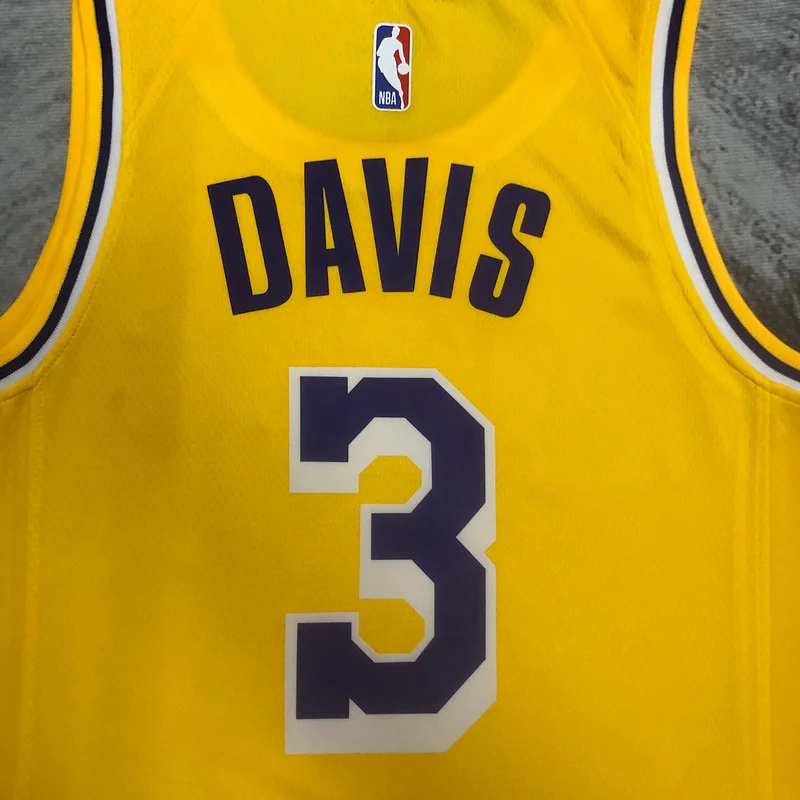 2023 Season NBA Los Angeles Lakers jersey  round neck Yellow #3 Davis