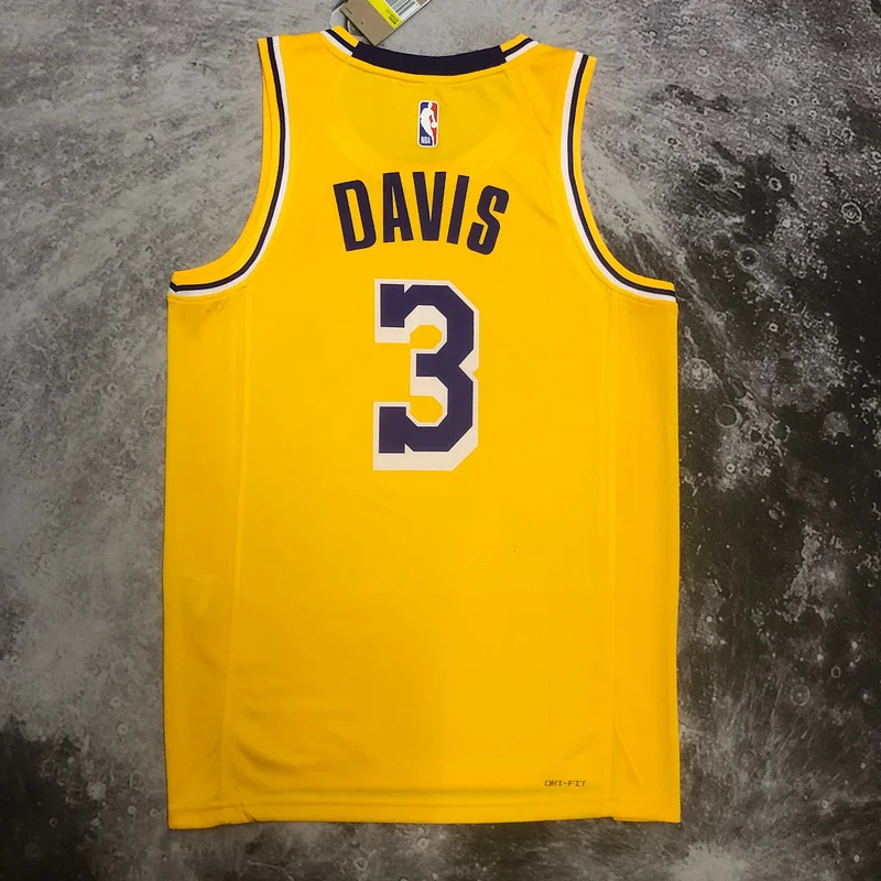 2023 Season NBA Los Angeles Lakers jersey  round neck Yellow #3 Davis