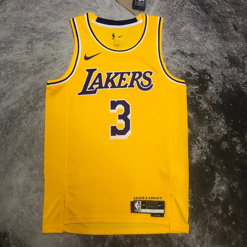 2023 Season NBA Los Angeles Lakers jersey  round neck Yellow #3 Davis