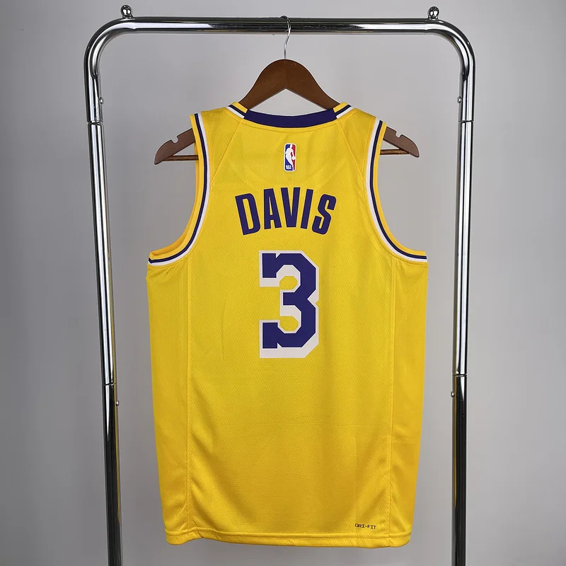 2023 Season NBA Los Angeles Lakers jersey  round neck Yellow #3 Davis