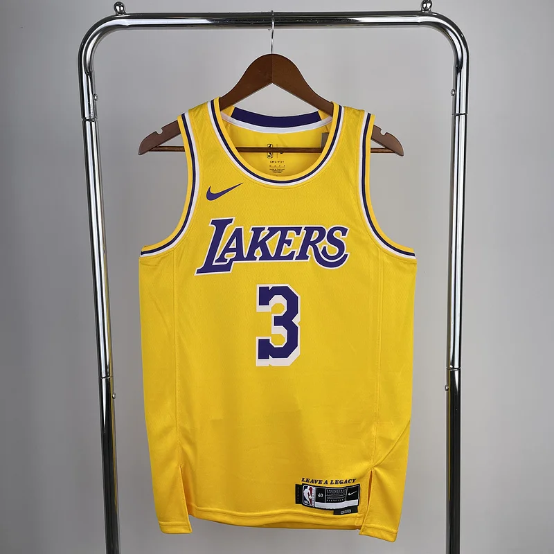 2023 Season NBA Los Angeles Lakers jersey  round neck Yellow #3 Davis