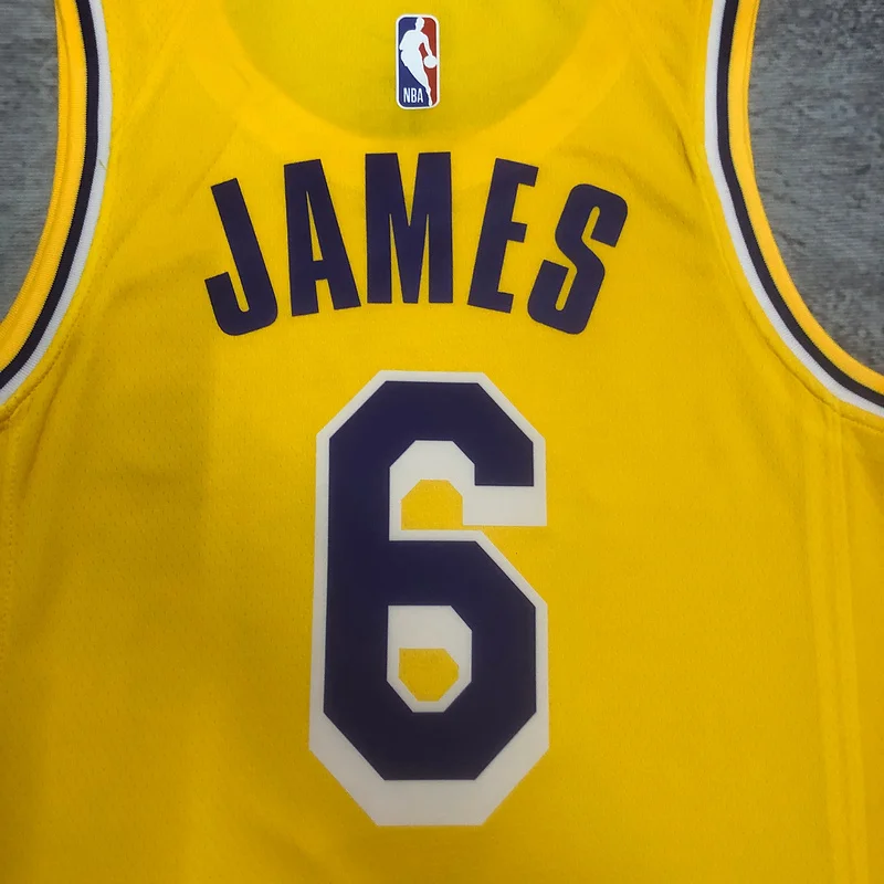 2023 Season NBA Los Angeles Lakers jersey  round neck Yellow #6 James