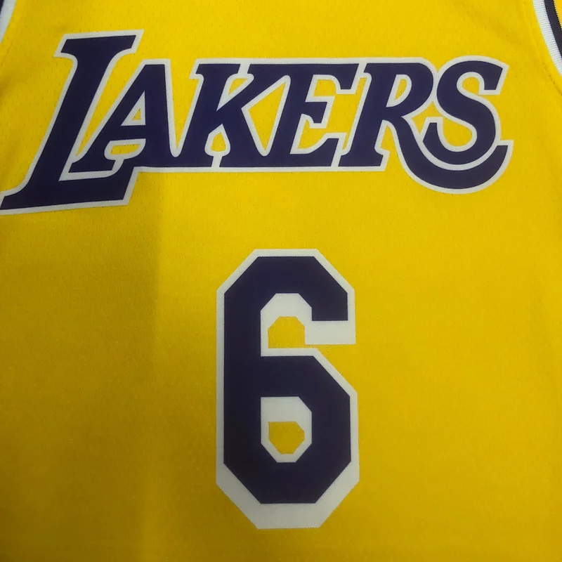 2023 Season NBA Los Angeles Lakers jersey  round neck Yellow #6 James