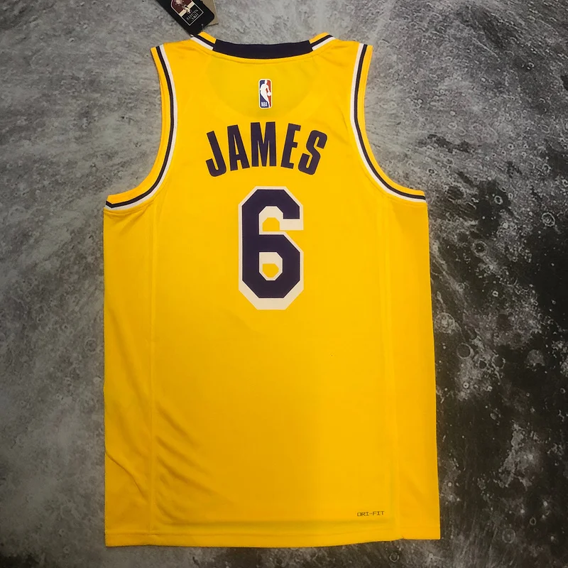 2023 Season NBA Los Angeles Lakers jersey  round neck Yellow #6 James