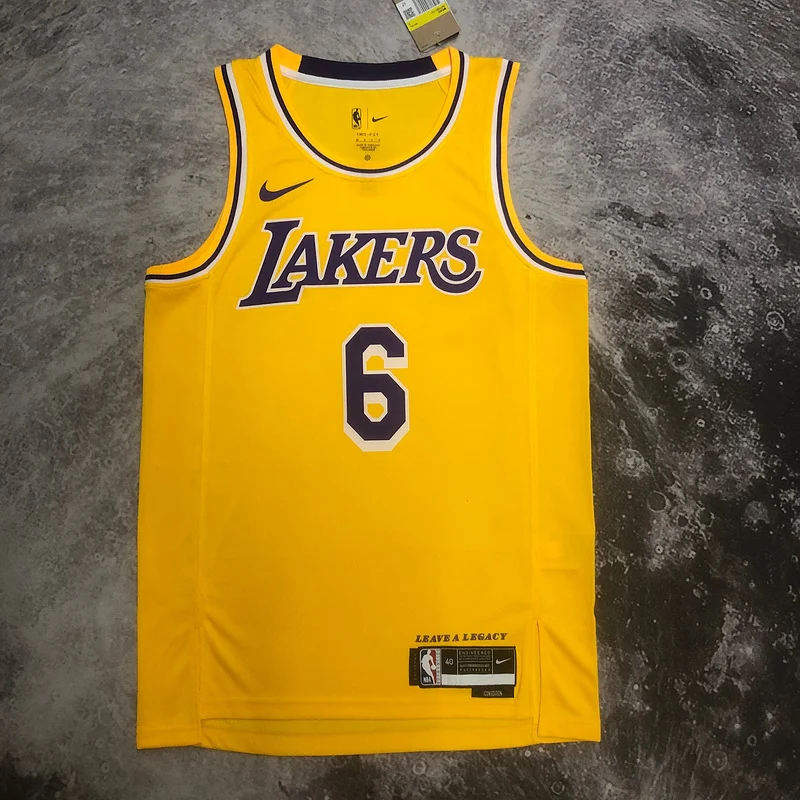 2023 Season NBA Los Angeles Lakers jersey  round neck Yellow #6 James