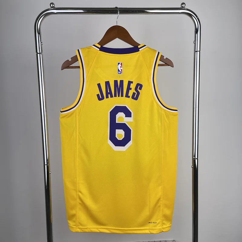 2023 Season NBA Los Angeles Lakers jersey  round neck Yellow #6 James