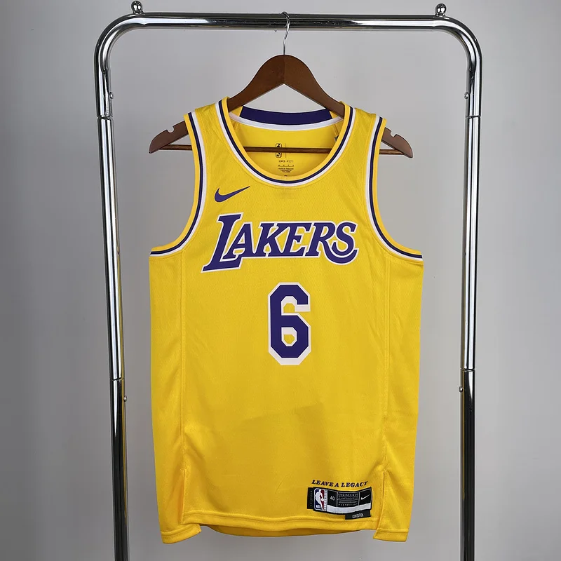 2023 Season NBA Los Angeles Lakers jersey  round neck Yellow #6 James