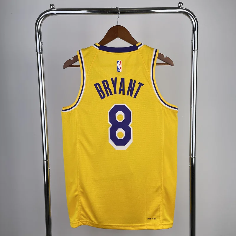 2023 Season NBA Los Angeles Lakers jersey  round neck Yellow #8 Kobe Bryant