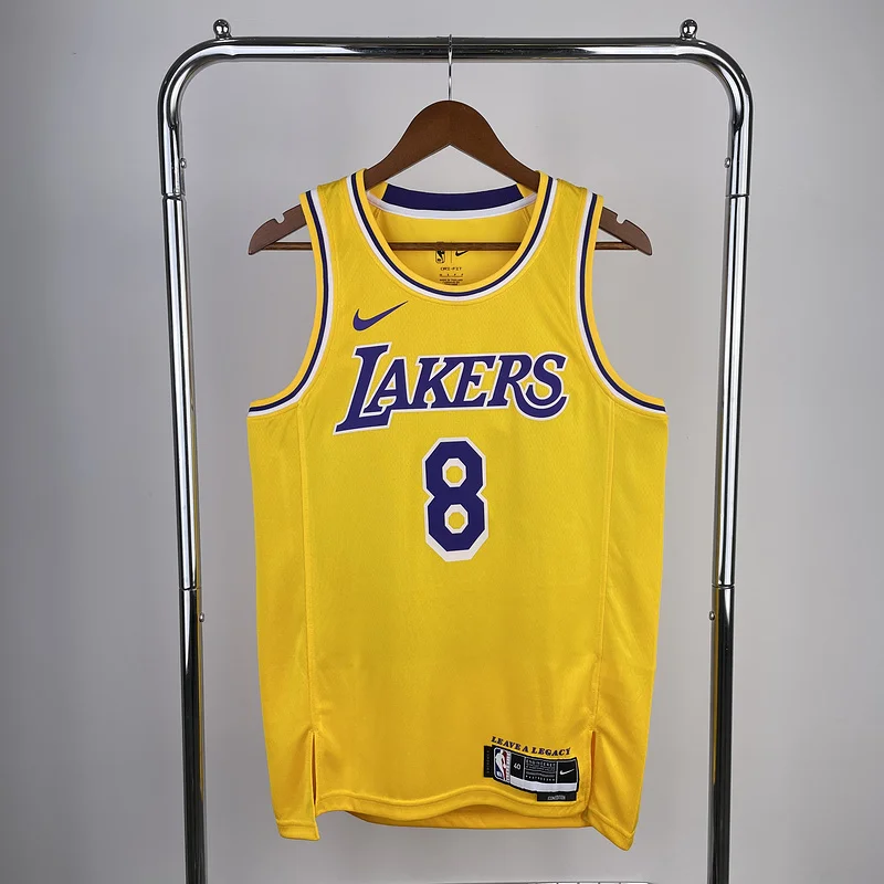 2023 Season NBA Los Angeles Lakers jersey  round neck Yellow #8 Kobe Bryant