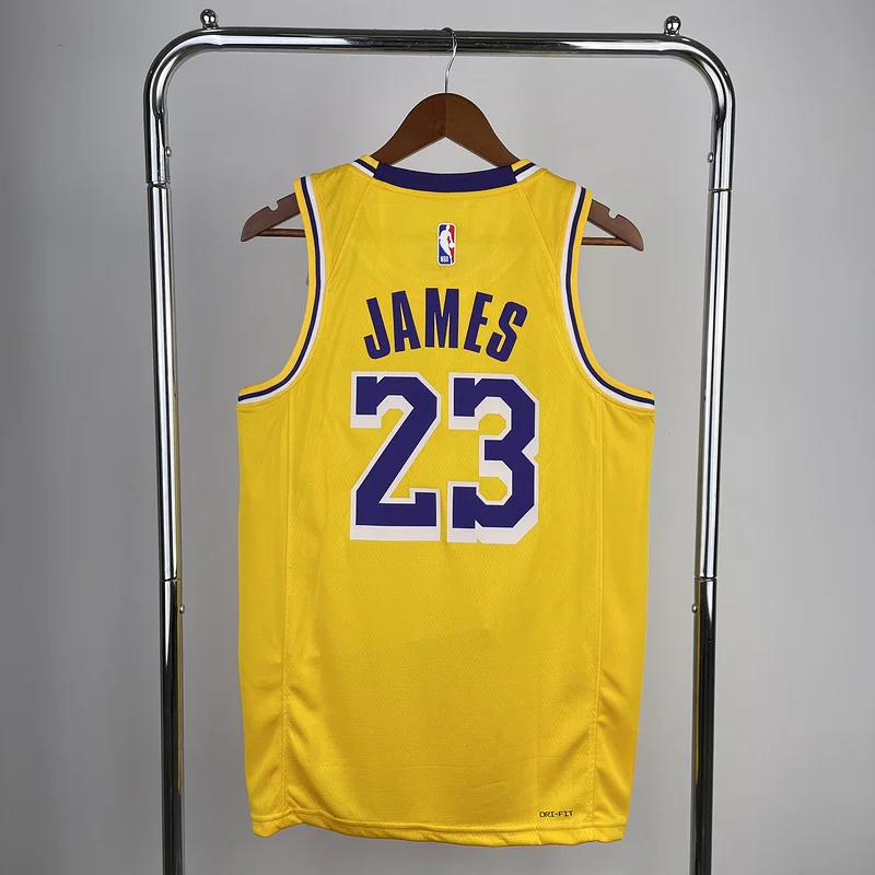 2023 Season NBA Los Angeles Lakers jersey  round neck Yellow  #23 James