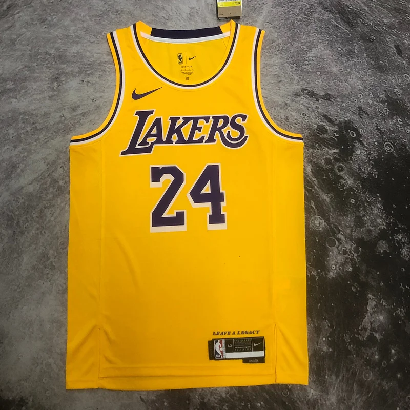 2023 Season NBA Los Angeles Lakers jersey  round neck Yellow #24 Kobe Bryant