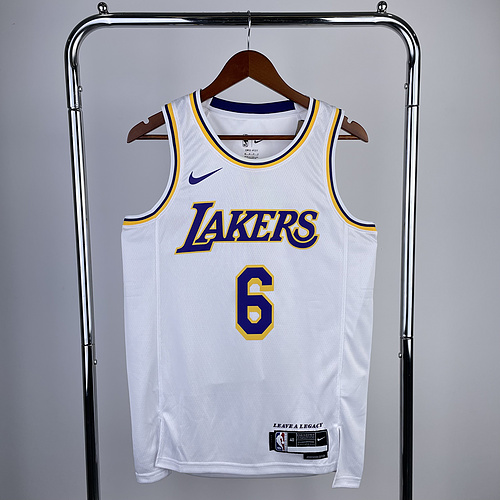 2023 Season NBA Los Angeles Lakers jersey  round neck White#6 James Los Angeles Lakers