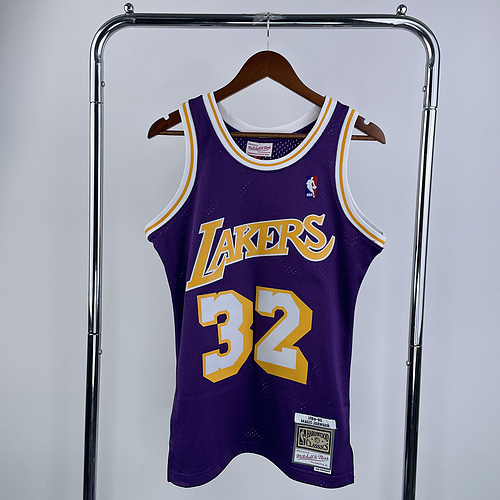 MN Heat pressed retro jersey SW NBA Los Angeles Lakers jersey  1984 1985 Season round neck Purple #32 Johnson Los Angeles Lakers