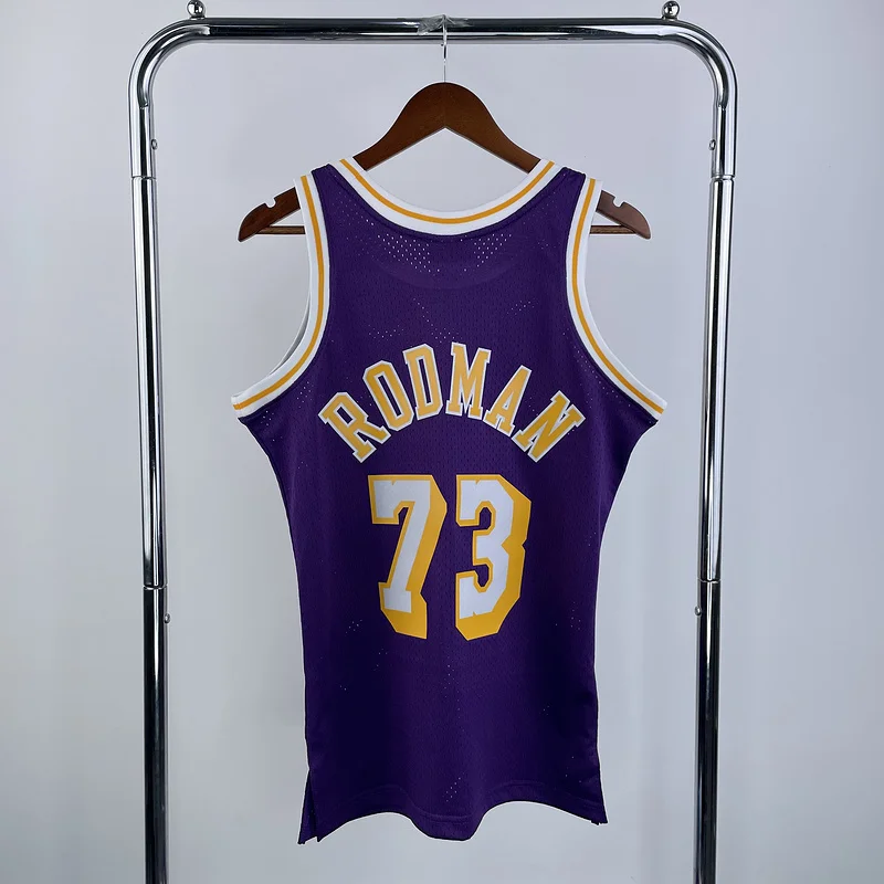 MN Heat pressed Retro jersey NBA Los Angeles Lakers 1998 1999 Season round neck Purple #73 RODMAN