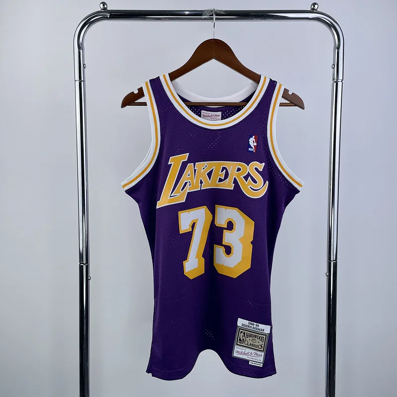 MN Heat pressed Retro jersey NBA Los Angeles Lakers 1998 1999 Season round neck Purple #73 RODMAN