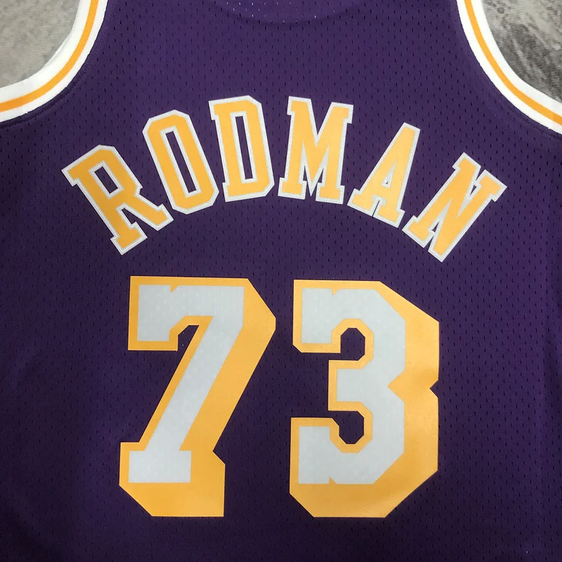 MN Heat pressed Retro jersey NBA Los Angeles Lakers 1998 1999 Season round neck Purple #73 RODMAN