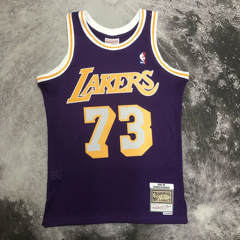 MN Heat pressed Retro jersey NBA Los Angeles Lakers 1998 1999 Season round neck Purple #73 RODMAN