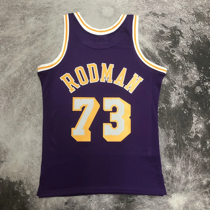 MN Heat pressed Retro jersey NBA Los Angeles Lakers 1998 1999 Season round neck Purple #73 RODMAN