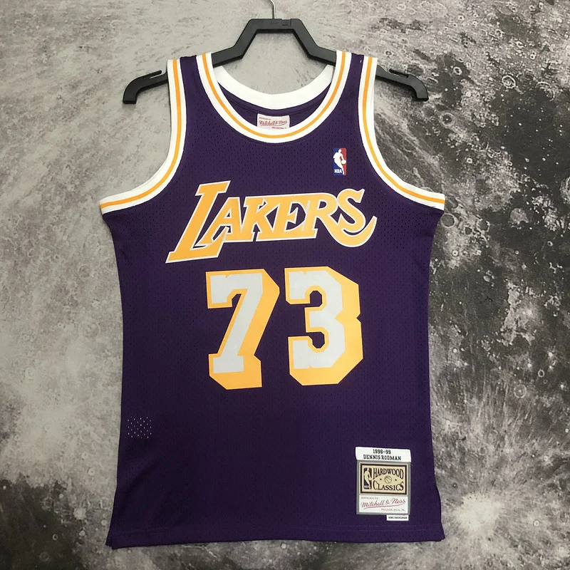 MN Heat pressed Retro jersey NBA Los Angeles Lakers 1998 1999 Season round neck Purple #73 RODMAN