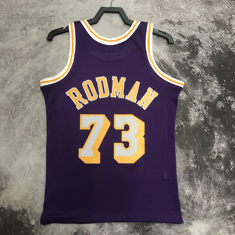 MN Heat pressed Retro jersey NBA Los Angeles Lakers 1998 1999 Season round neck Purple #73 RODMAN