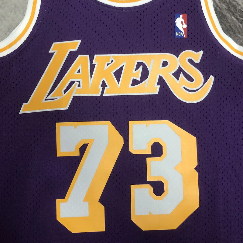 MN Heat pressed Retro jersey NBA Los Angeles Lakers 1998 1999 Season round neck Purple #73 RODMAN