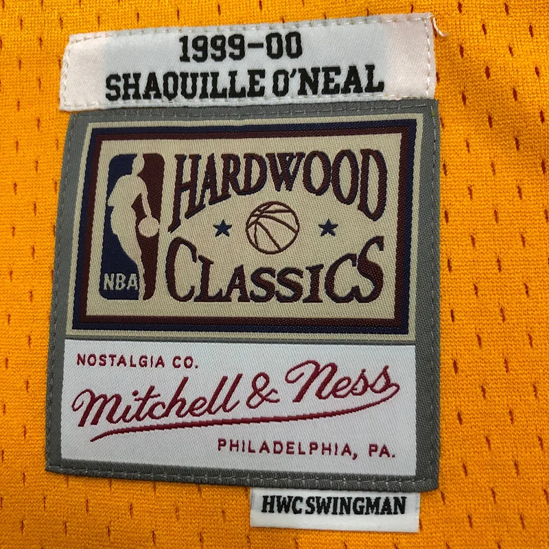 MN Heat pressed Retro NBA Los Angeles Lakers jersey 1999 2000 Season V-neck Yellow #34 O Neal