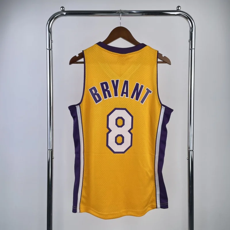 MN Heat pressed Retro jersey:SW NBA Los Angeles Lakers jersey  1999 2000 Season V-neckYellow #8Kobe Bryant